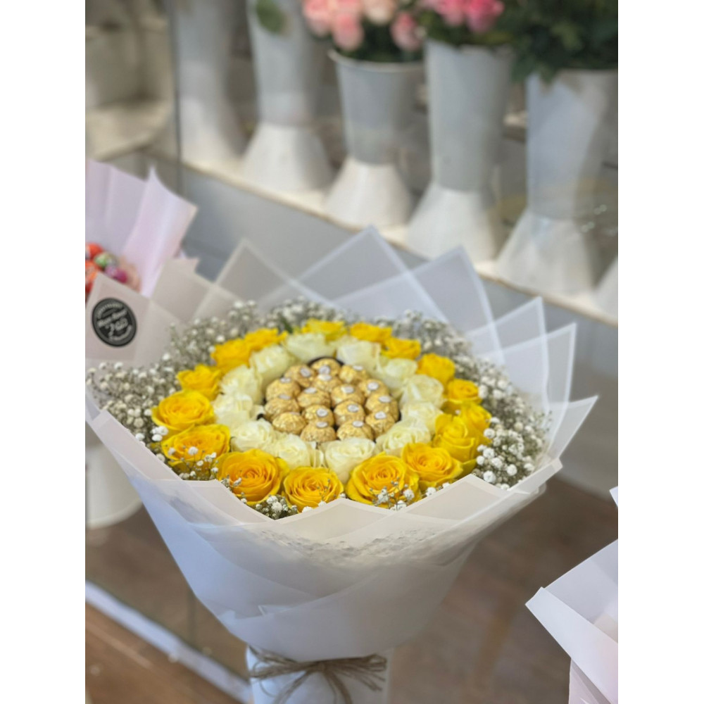 باقة ورد مع شوكلاته