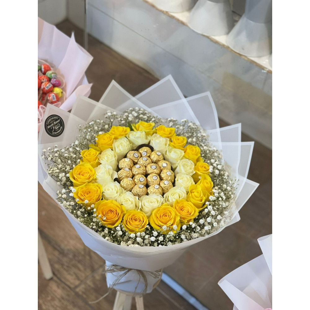 باقة ورد مع شوكلاته